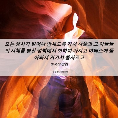 Picture 06 - 사무엘상 31:12 KOR - 모든 장사가 일어나 밤새도록 가서 - Bible Verse Picture
