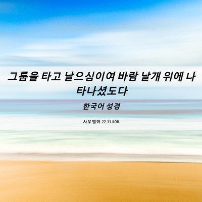 Picture 06 - 사무엘하 22:11 KOR - 그룹을 타고 날으심이여 바람 날개 - Bible Verse Picture