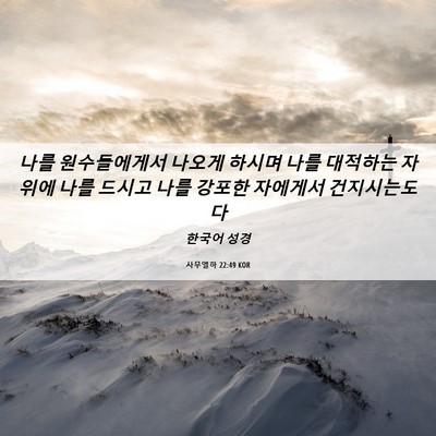 Picture 06 - 사무엘하 22:49 KOR - 나를 원수들에게서 나오게 하시며 - Bible Verse Picture