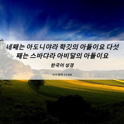 Picture 06 - 사무엘하 3:4 KOR - 네째는 아도니야라 학깃의 아들이요 - Bible Verse Picture