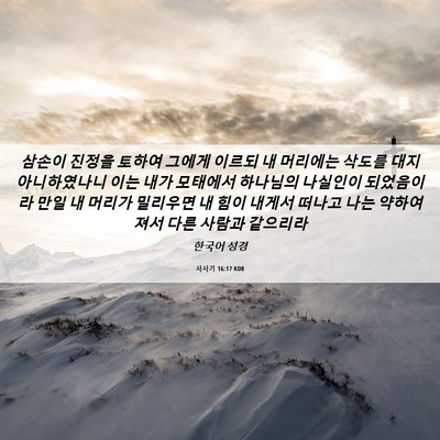 Picture 06 - 사사기 16:17 KOR - 삼손이 진정을 토하여 그에게 이르되 - Bible Verse Picture