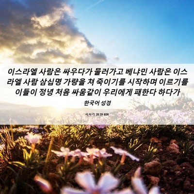 Picture 06 - 사사기 20:39 KOR - 이스라엘 사람은 싸우다가 물러가고 - Bible Verse Picture