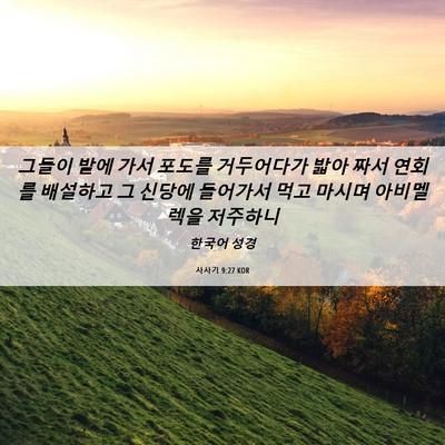 Picture 06 - 사사기 9:27 KOR - 그들이 밭에 가서 포도를 거두어다가 - Bible Verse Picture