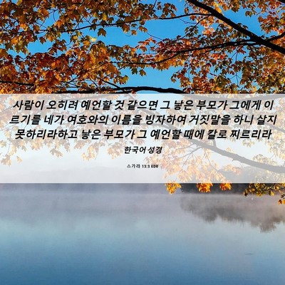 Picture 06 - 스가랴 13:3 KOR - 사람이 오히려 예언할 것 같으면 그 - Bible Verse Picture