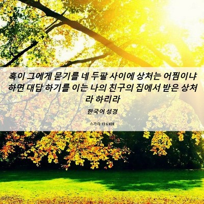 Picture 06 - 스가랴 13:6 KOR - 혹이 그에게 묻기를 네 두팔 사이에 - Bible Verse Picture