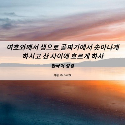 Picture 06 - 시편 104:10 KOR - 여호와께서 샘으로 골짜기에서 - Bible Verse Picture