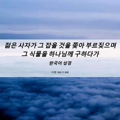Picture 06 - 시편 104:21 KOR - 젊은 사자가 그 잡을 것을 쫓아 - Bible Verse Picture