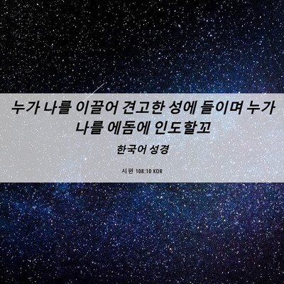 Picture 06 - 시편 108:10 KOR - 누가 나를 이끌어 견고한 성에 - Bible Verse Picture