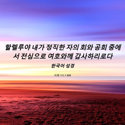 Picture 06 - 시편 111:1 KOR - 할렐루야 내가 정직한 자의 회와 - Bible Verse Picture