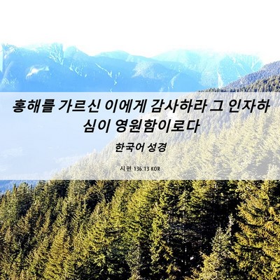Picture 06 - 시편 136:13 KOR - 홍해를 가르신 이에게 감사하라 그 - Bible Verse Picture