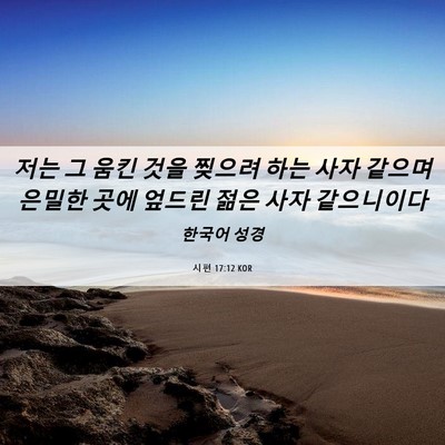 Picture 06 - 시편 17:12 KOR - 저는 그 움킨 것을 찢으려 하는 사자 - Bible Verse Picture