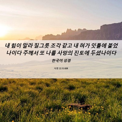 Picture 06 - 시편 22:15 KOR - 내 힘이 말라 질그릇 조각 같고 내 - Bible Verse Picture
