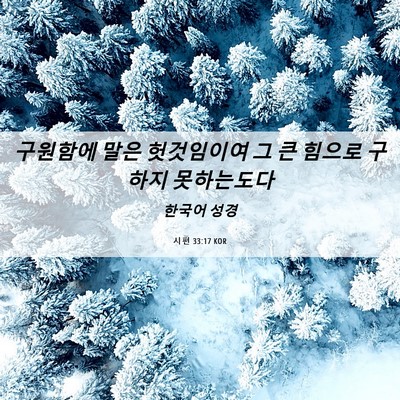 Picture 06 - 시편 33:17 KOR - 구원함에 말은 헛것임이여 그 큰 - Bible Verse Picture