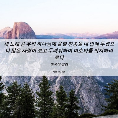 Picture 06 - 시편 40:3 KOR - 새 노래 곧 우리 하나님께 올릴 - Bible Verse Picture