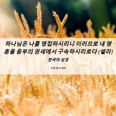 Picture 06 - 시편 49:15 KOR - 하나님은 나를 영접하시리니 - Bible Verse Picture