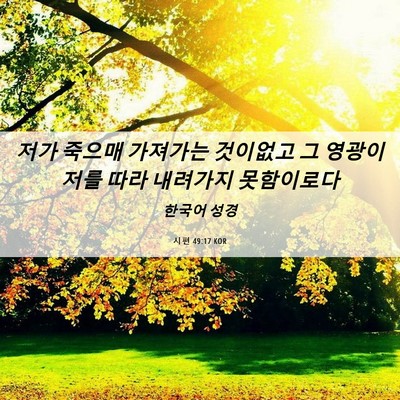 Picture 06 - 시편 49:17 KOR - 저가 죽으매 가져가는 것이없고 그 - Bible Verse Picture