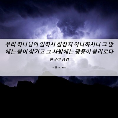 Picture 06 - 시편 50:3 KOR - 우리 하나님이 임하사 잠잠치 - Bible Verse Picture