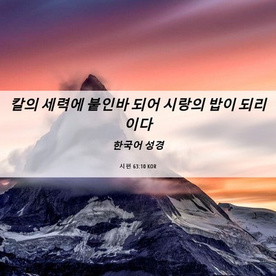 Picture 06 - 시편 63:10 KOR - 칼의 세력에 붙인바 되어 시랑의 - Bible Verse Picture