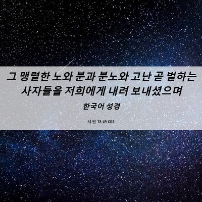 Picture 06 - 시편 78:49 KOR - 그 맹렬한 노와 분과 분노와 고난 곧 - Bible Verse Picture