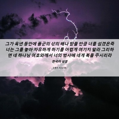 Picture 06 - 신명기 15:18 KOR - 그가 육년 동안에 품군의 삯의 배나 - Bible Verse Picture