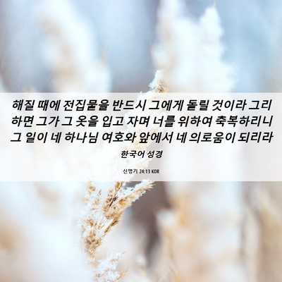 Picture 06 - 신명기 24:13 KOR - 해질 때에 전집물을 반드시 그에게 - Bible Verse Picture