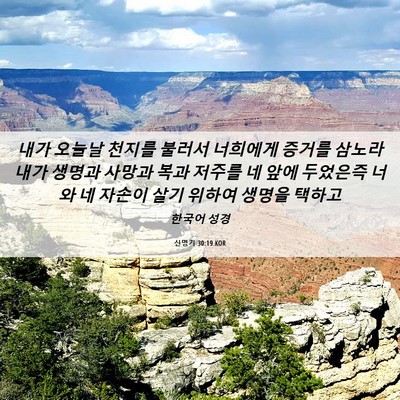 Picture 06 - 신명기 30:19 KOR - 내가 오늘날 천지를 불러서 너희에게 - Bible Verse Picture