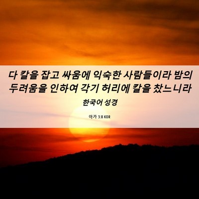 Picture 06 - 아가 3:8 KOR - 다 칼을 잡고 싸움에 익숙한 - Bible Verse Picture