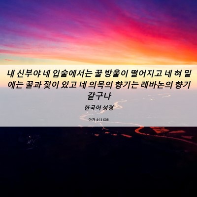 Picture 06 - 아가 4:11 KOR - 내 신부야 네 입술에서는 꿀 방울이 - Bible Verse Picture