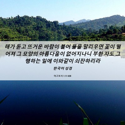 Picture 06 - 야고보서 1:11 KOR - 해가 돋고 뜨거운 바람이 불어 풀을 - Bible Verse Picture