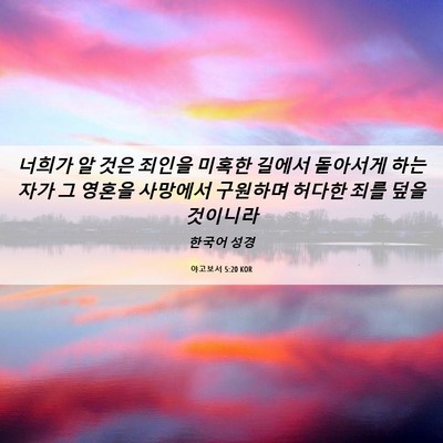 Picture 06 - 야고보서 5:20 KOR - 너희가 알 것은 죄인을 미혹한 - Bible Verse Picture