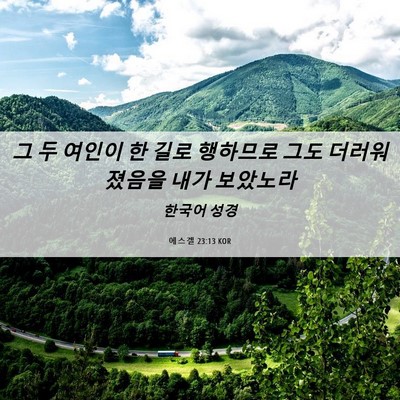 Picture 06 - 에스겔 23:13 KOR - 그 두 여인이 한 길로 행하므로 그도 - Bible Verse Picture