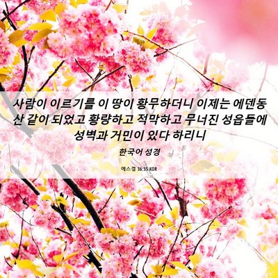 Picture 06 - 에스겔 36:35 KOR - 사람이 이르기를 이 땅이 황무하더니 - Bible Verse Picture