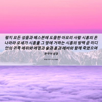 Picture 06 - 여호수아 13:21 KOR - 평지 모든 성읍과 헤스본에 도읍한 - Bible Verse Picture