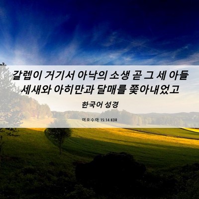 Picture 06 - 여호수아 15:14 KOR - 갈렙이 거기서 아낙의 소생 곧 그 세 - Bible Verse Picture