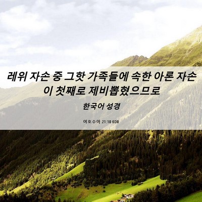 Picture 06 - 여호수아 21:10 KOR - 레위 자손 중 그핫 가족들에 속한 - Bible Verse Picture
