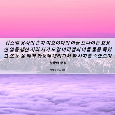Picture 06 - 역대상 11:22 KOR - 갑스엘 용사의 손자 여호야다의 아들 - Bible Verse Picture