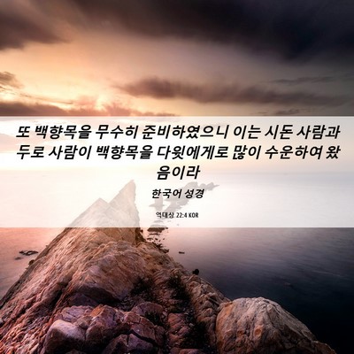 Picture 06 - 역대상 22:4 KOR - 또 백향목을 무수히 준비하였으니 - Bible Verse Picture