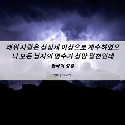 Picture 06 - 역대상 23:3 KOR - 레위 사람은 삼십세 이상으로 - Bible Verse Picture