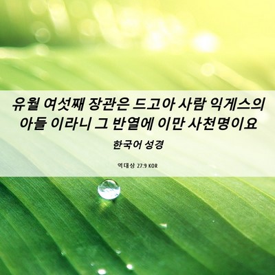 Picture 06 - 역대상 27:9 KOR - 유월 여섯째 장관은 드고아 사람 - Bible Verse Picture
