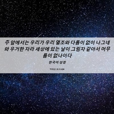 Picture 06 - 역대상 29:15 KOR - 주 앞에서는 우리가 우리 열조와 - Bible Verse Picture