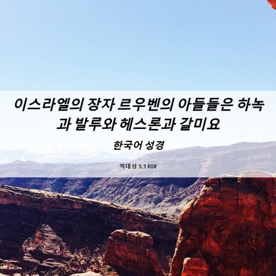 Picture 06 - 역대상 5:3 KOR - 이스라엘의 장자 르우벤의 아들들은 - Bible Verse Picture