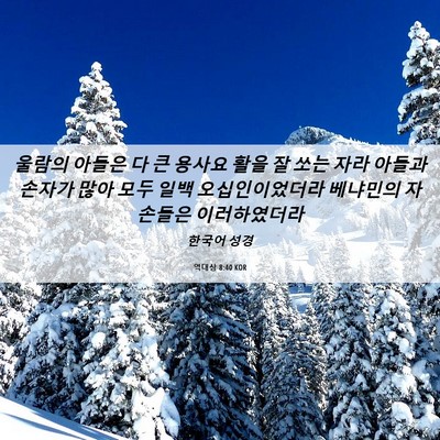 Picture 06 - 역대상 8:40 KOR - 울람의 아들은 다 큰 용사요 활을 잘 - Bible Verse Picture
