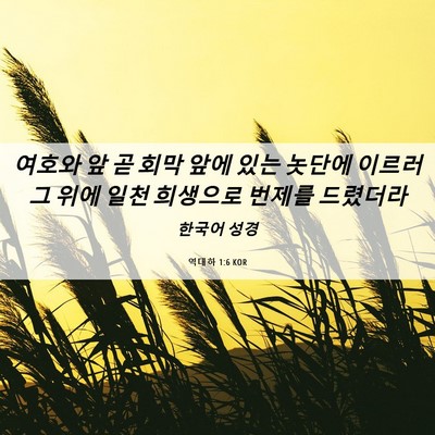 Picture 06 - 역대하 1:6 KOR - 여호와 앞 곧 회막 앞에 있는 놋단에 - Bible Verse Picture