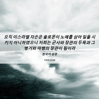 Picture 06 - 역대하 8:9 KOR - 오직 이스라엘 자손은 솔로몬이 - Bible Verse Picture