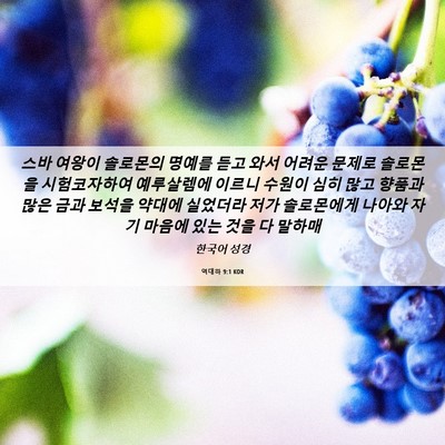 Picture 06 - 역대하 9:1 KOR - 스바 여왕이 솔로몬의 명예를 듣고 - Bible Verse Picture