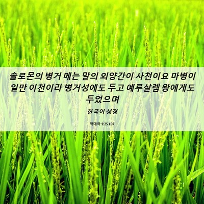 Picture 06 - 역대하 9:25 KOR - 솔로몬의 병거 메는 말의 외양간이 - Bible Verse Picture