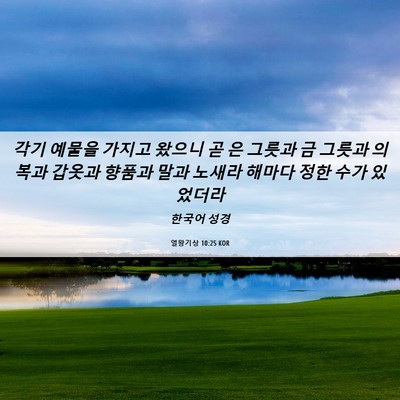 Picture 06 - 열왕기상 10:25 KOR - 각기 예물을 가지고 왔으니 곧 은 - Bible Verse Picture