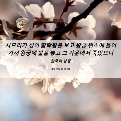 Picture 06 - 열왕기상 16:18 KOR - 시므리가 성이 함락됨을 보고 왕궁 - Bible Verse Picture