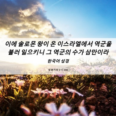 Picture 06 - 열왕기상 5:13 KOR - 이에 솔로몬 왕이 온 이스라엘에서 - Bible Verse Picture