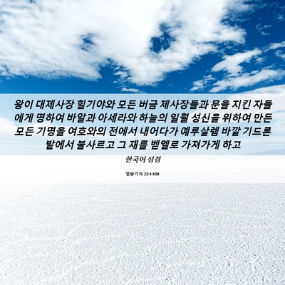Picture 06 - 열왕기하 23:4 KOR - 왕이 대제사장 힐기야와 모든 버금 - Bible Verse Picture